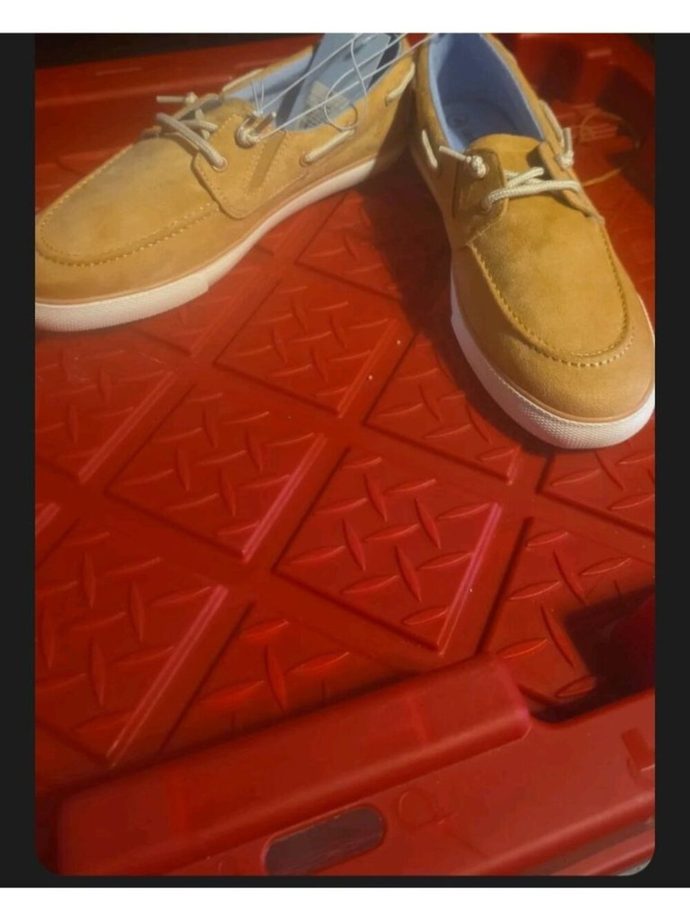 Cat & Jack Boys Tan Suede Boat Shoes Size 6 With White Rubber Sole